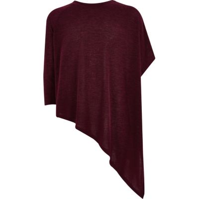 Girls dark red knitted asymmetric top